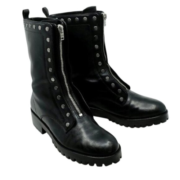 COACH~Lara~Women's BLACK LEATHER STUDDED ZIP UP ANKLE MOTO BOOTS SIZE 8 - Picture 7 of 8